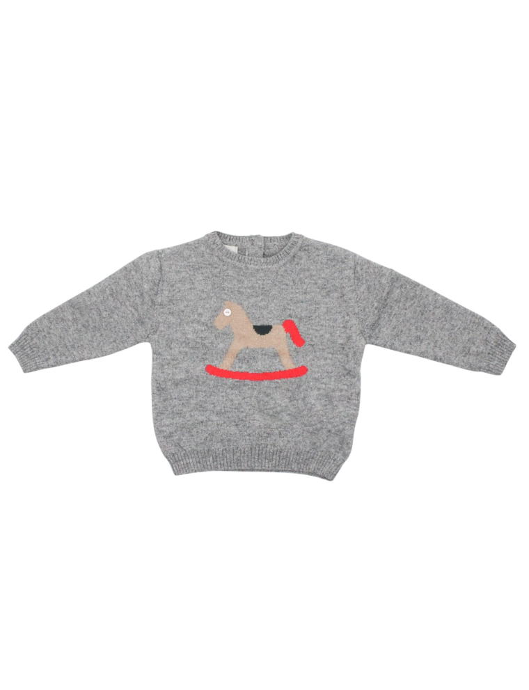 wool/cashmere pullover with rocking horse inlay work