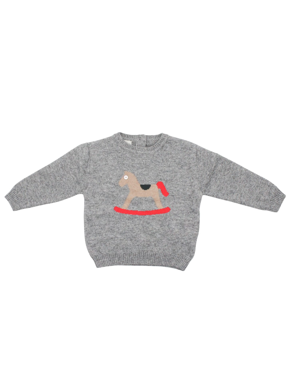 wool/cashmere pullover with rocking horse inlay work