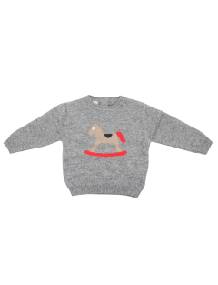wool/cashmere pullover with rocking horse inlay work