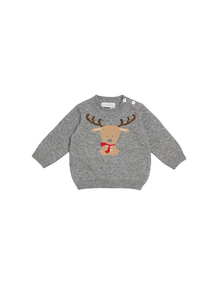 wool/cashmere boy pullover with reindeer intarsia knit