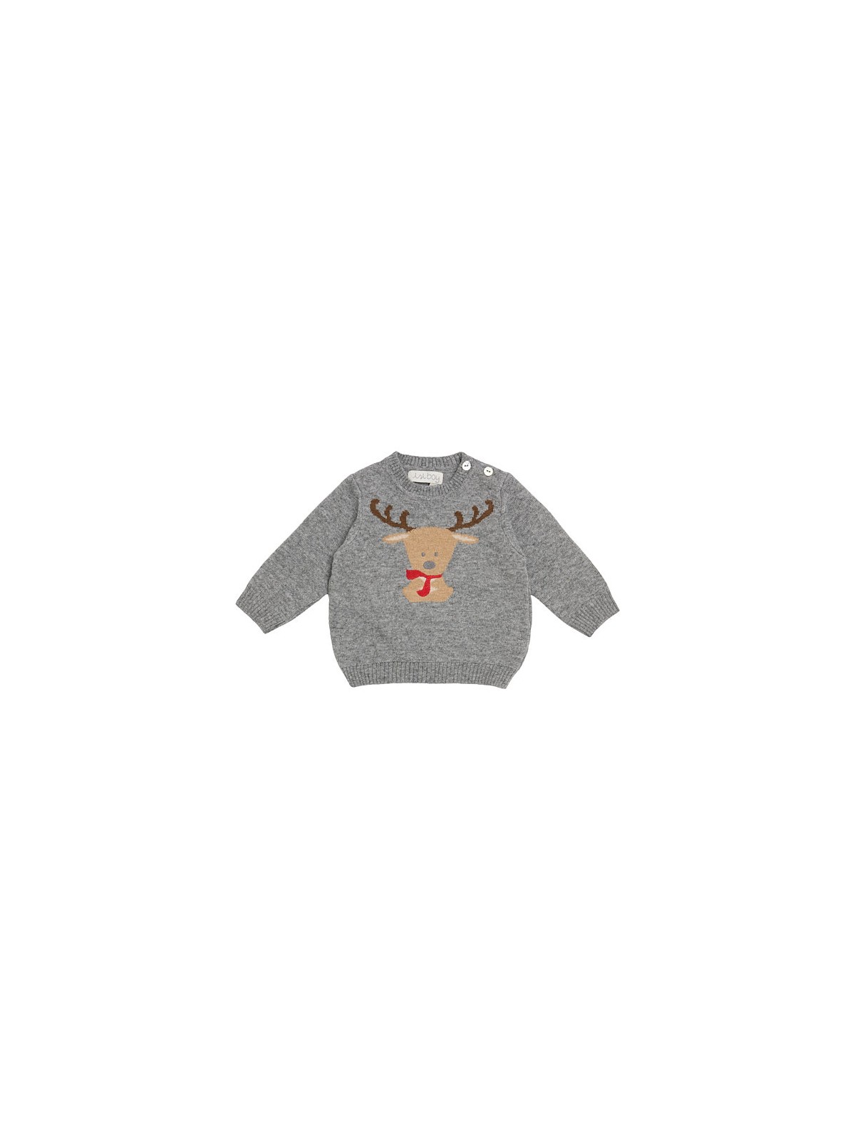 wool/cashmere boy pullover with reindeer intarsia knit