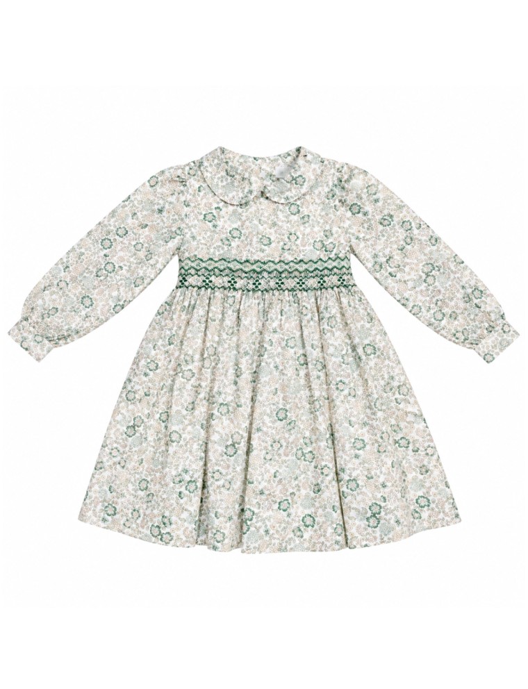 vestito in tessuto stampato con smock a manica lunga