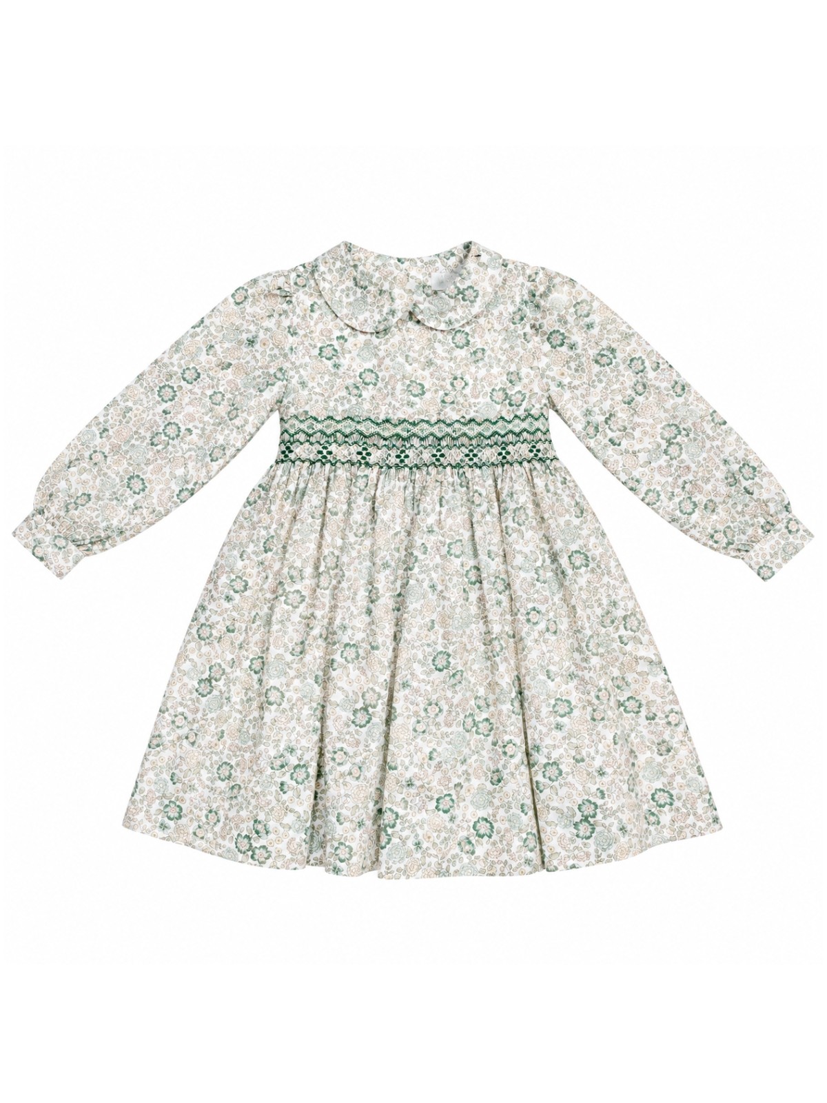 printed dress with smock and long sleeves