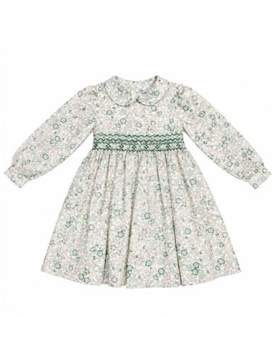 vestito in tessuto stampato con smock a manica lunga