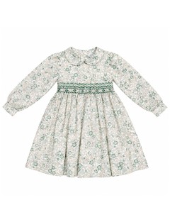 vestito in tessuto stampato con smock a manica lunga
