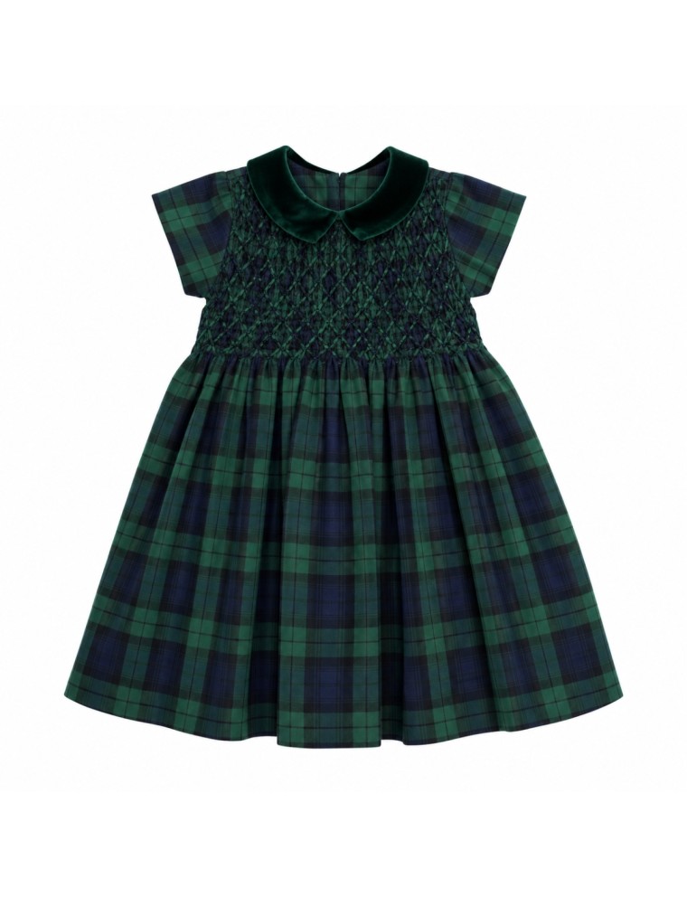 vestito in tartan con smock diamante