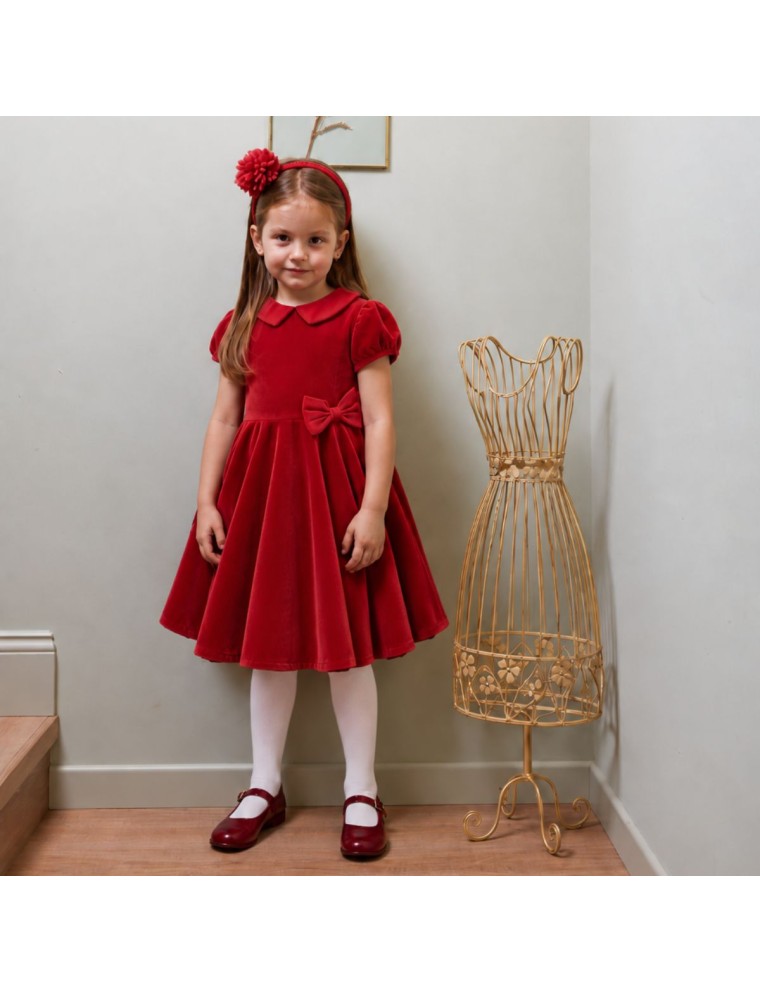 velvet dress with ribbon on waist