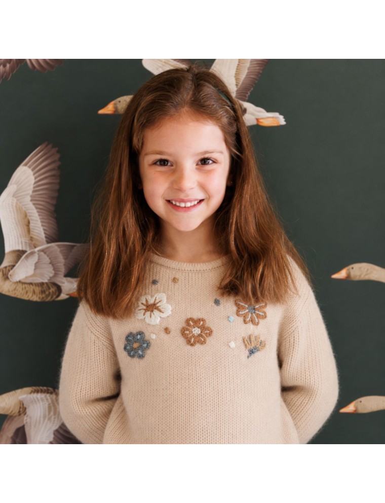 maglione in lana con ricamo fiori