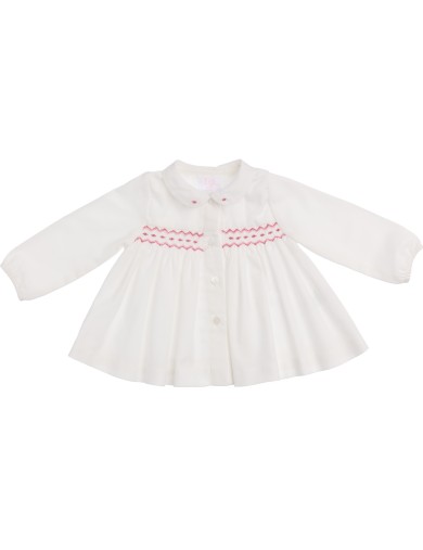twill shirt with smock and embroidery on collar