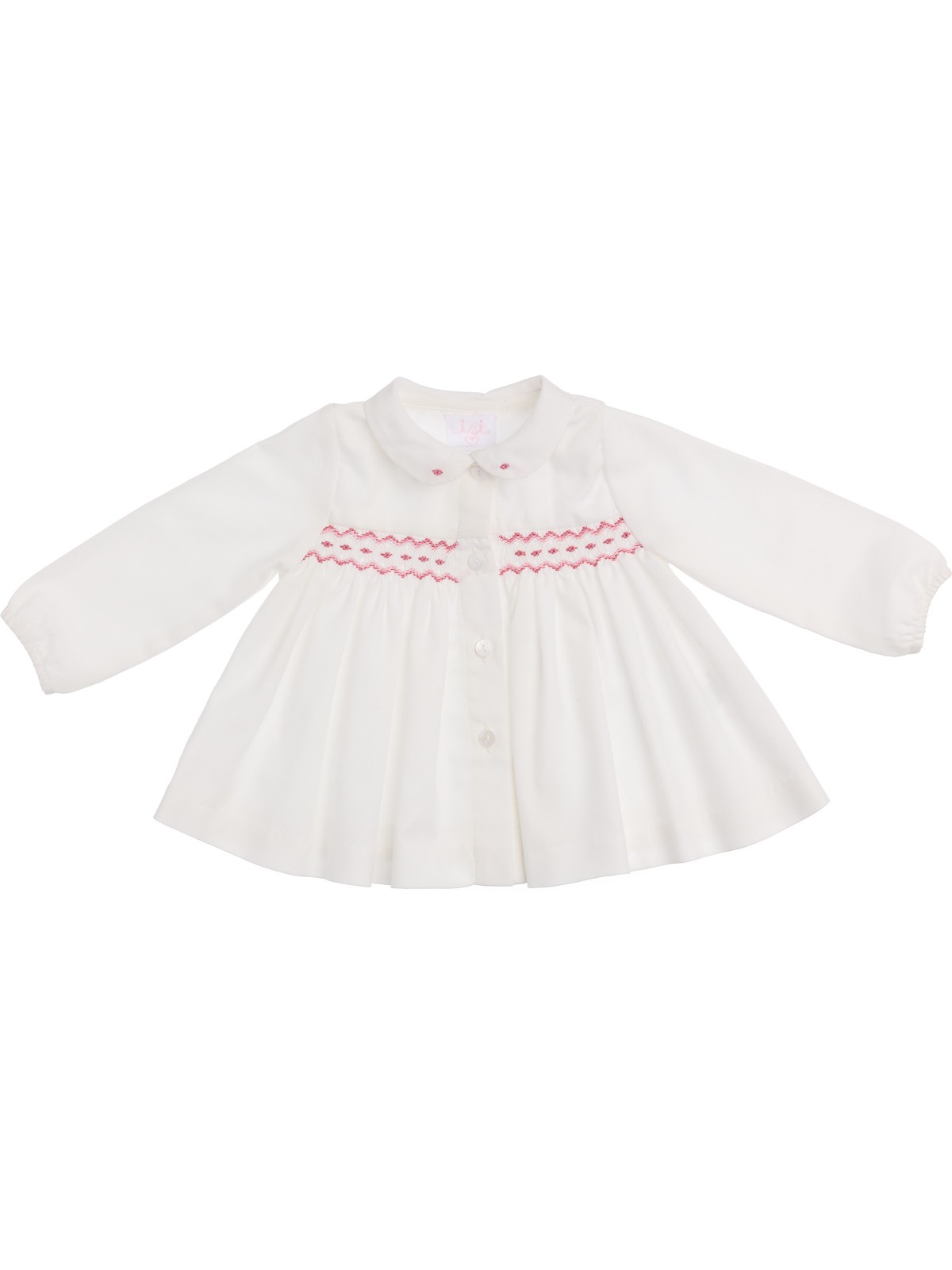 camicia in twill con smock e ricamo sul collo