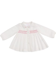 camicia in twill con smock e ricamo sul collo