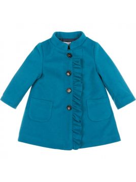 cappotto in velour con collo alla coreana e frill