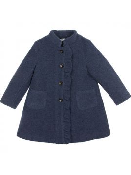 cappotto in lana cotta con collo alla coreana e frill 