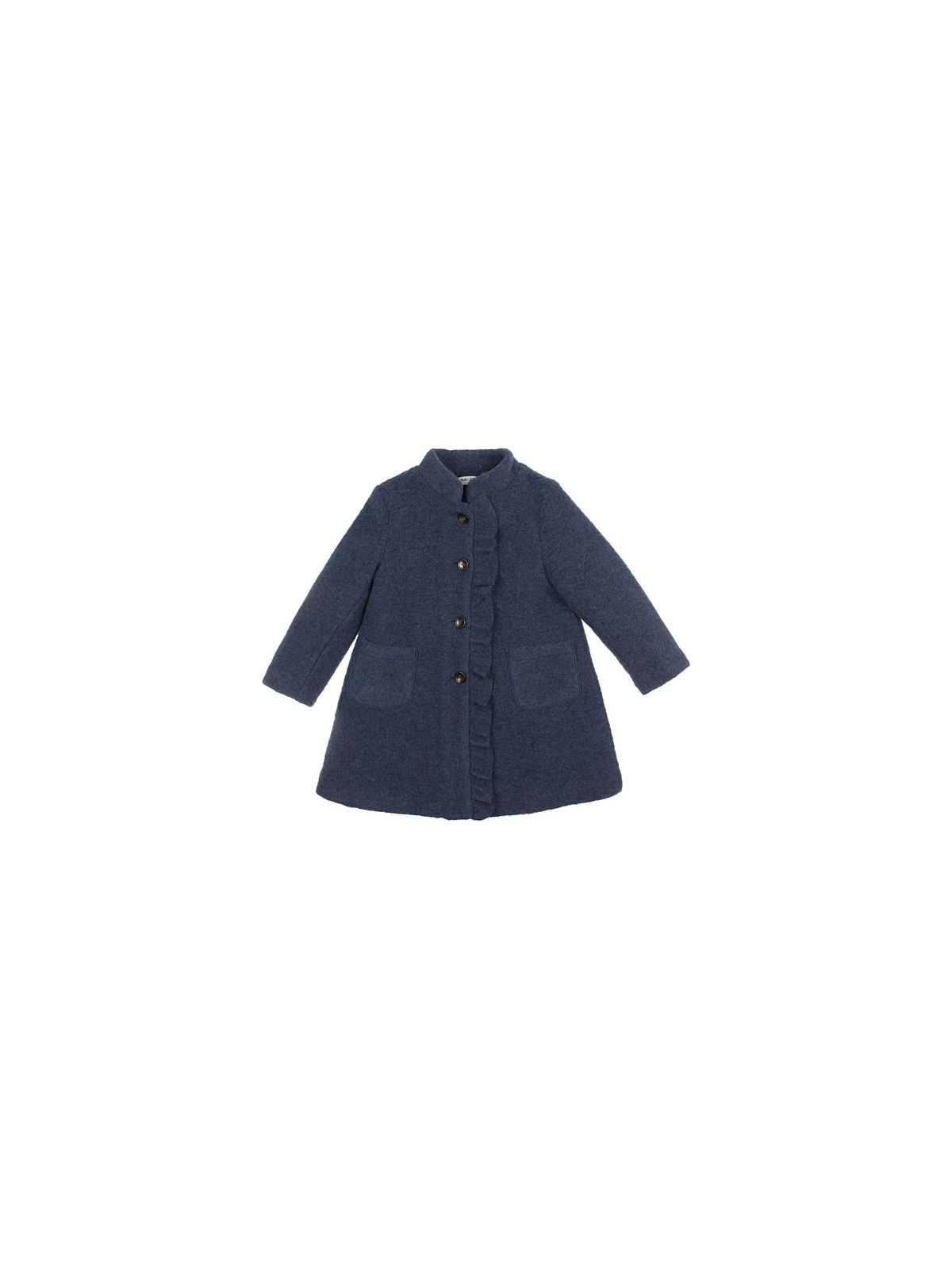 cappotto in lana cotta con collo alla coreana e frill 