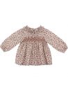 camicia in twill stampato con frill sul collo e smock