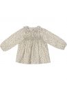 camicia in twill stampato con frill sul collo e smock
