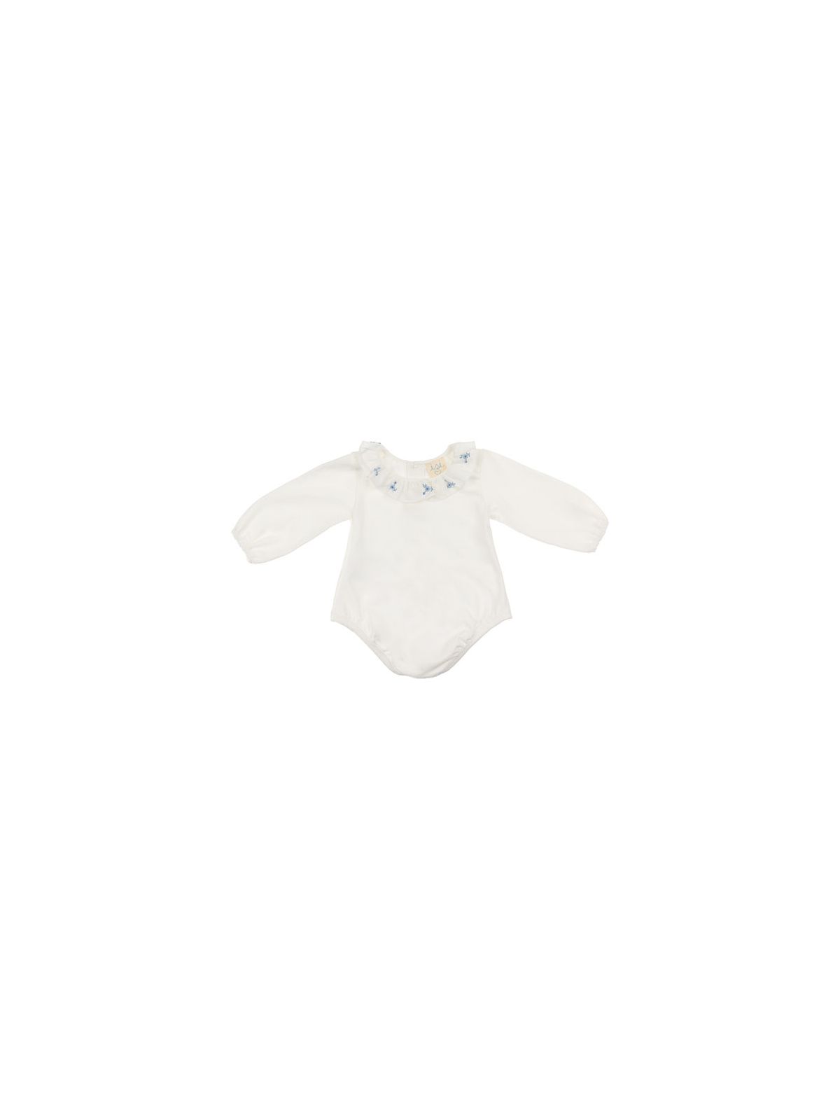 body in jersey con frill e ricamo sul collo