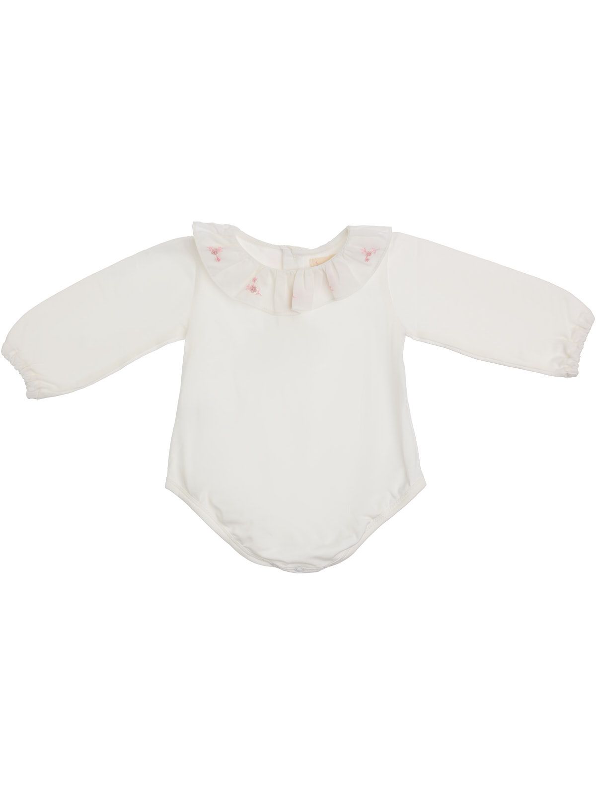 body in jersey con frill e ricamo sul collo