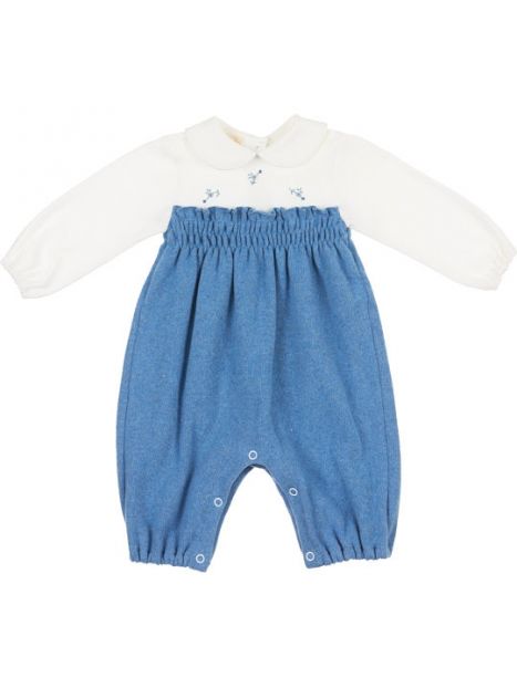 tutina in interlock e maglia tagliata con ricamo