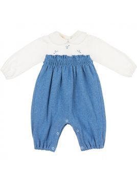 tutina in interlock e maglia tagliata con ricamo