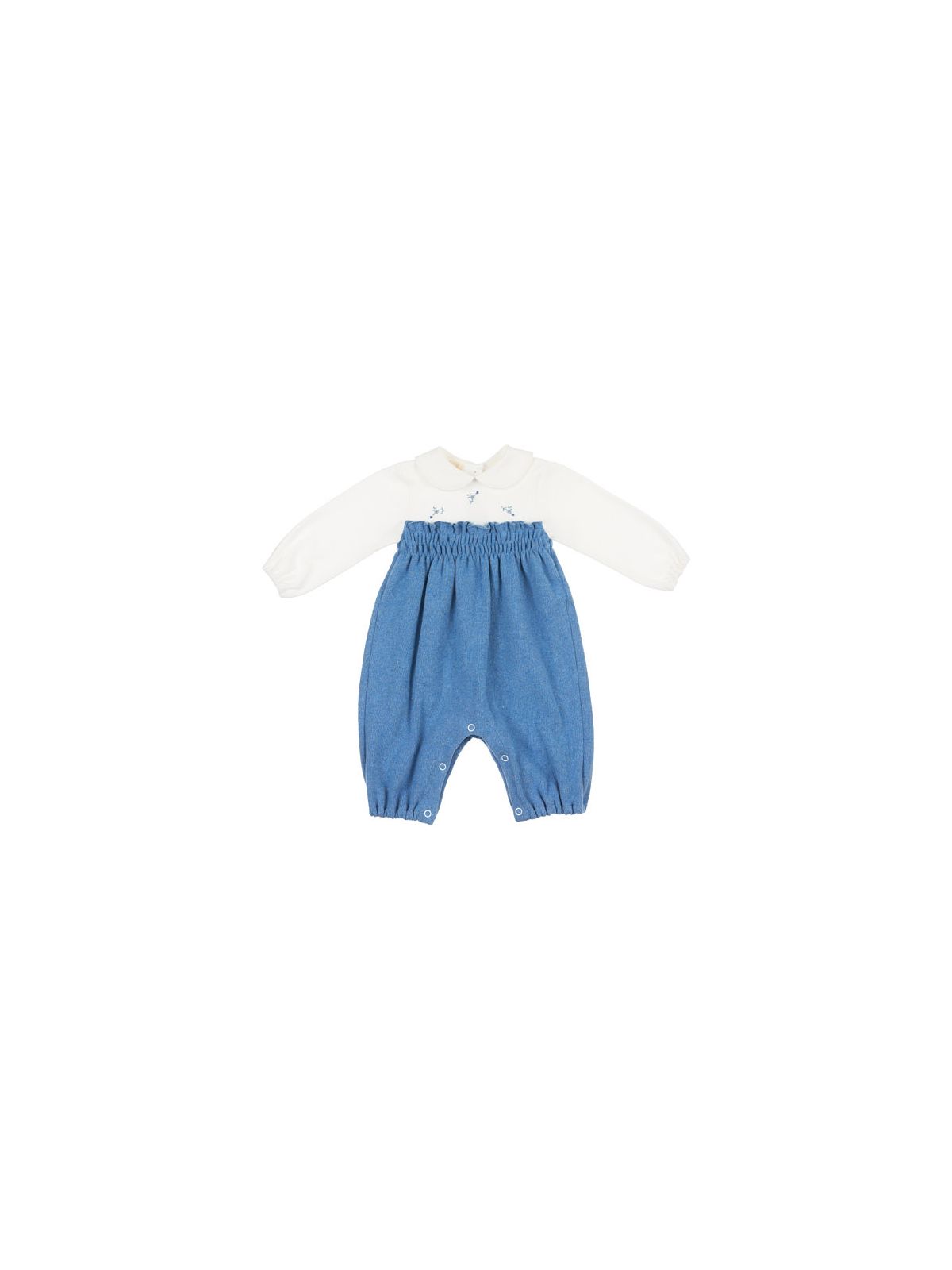 tutina in interlock e maglia tagliata con ricamo