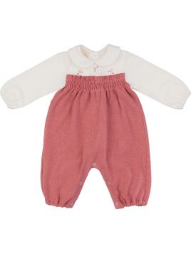 tutina in interlock e maglia tagliata con ricamo