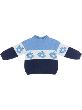 pullover lana/cashmere a righe con jacquard fiori