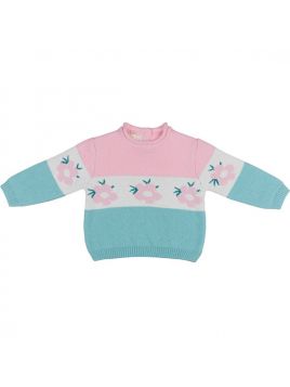 pullover lana/cashmere a righe con jacquard fiori