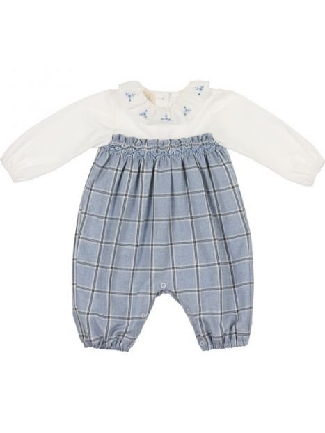 tutina in interlock e flanella a quadri con smock
