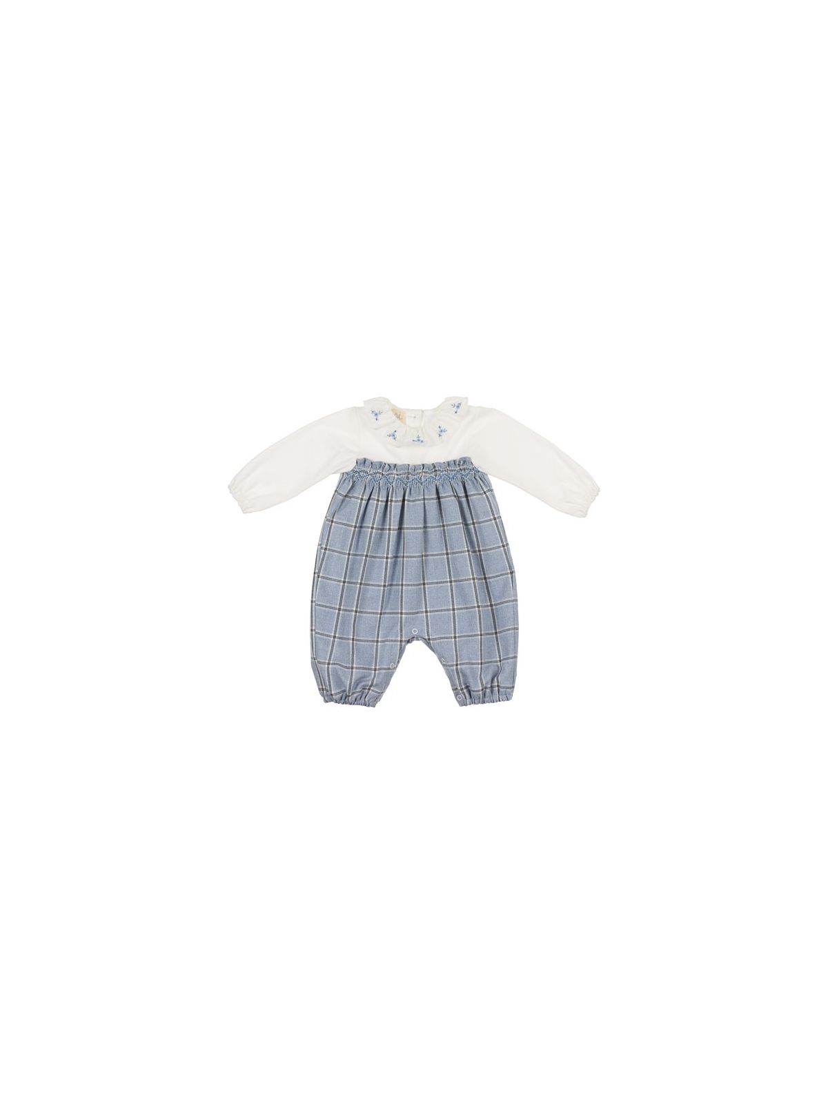 interlock and checked flannel romper with smock