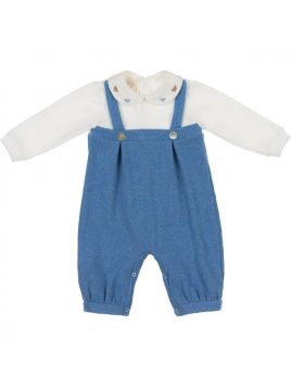 tutina in interlock e maglia tagliata con ricamo orsetti 