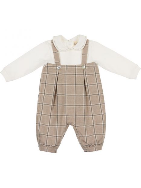 tutina in interlock e flanella a quadretti con ricamo