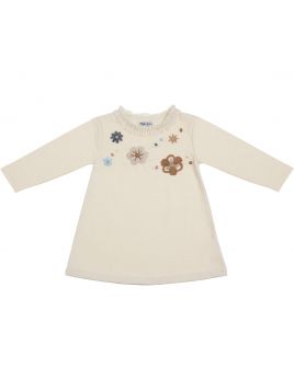 vestito in punto Milano con fiori ricamati in lana a MANICA LUNGA