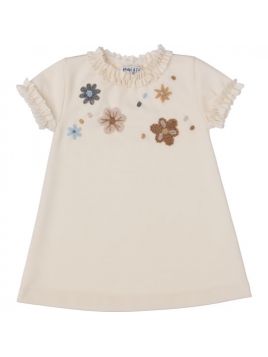 vestito in punto Milano con fiori ricamati in lana