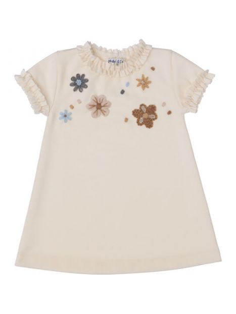 vestito in punto Milano con fiori ricamati in lana