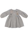 flannel dress with wool embroidered flowers on yoke