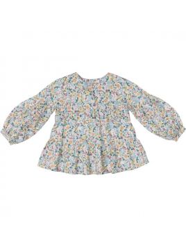 flowery printed twill shirt with flounces