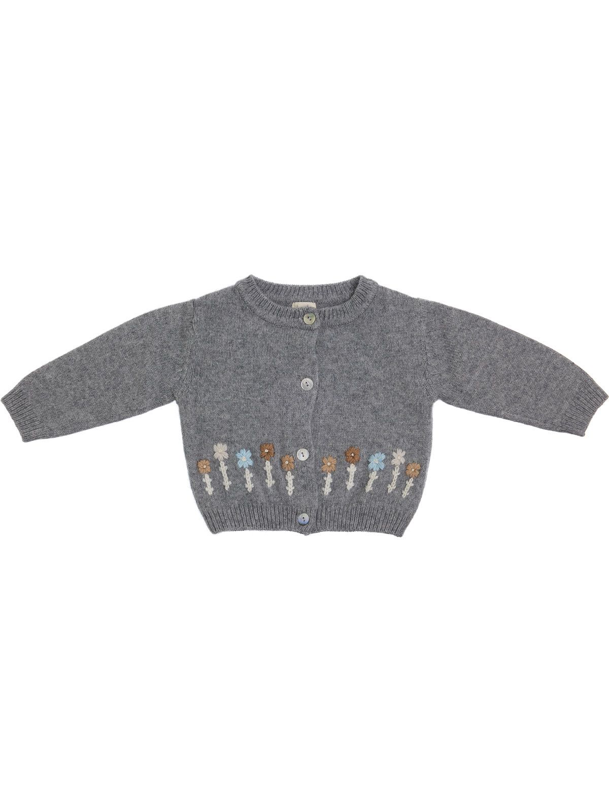 pullover with embroidered flowers and bottons