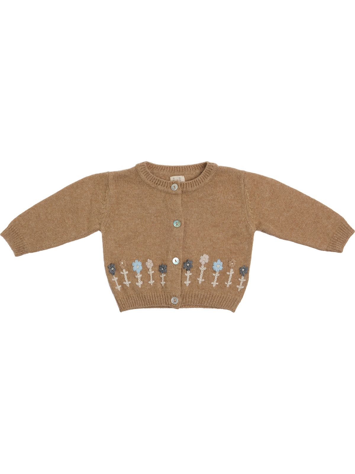 maglione con ricamo fiori e bottoni