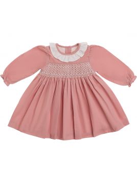 vestito in velluto 3000 righe con smock e frill su collo a MANICA LUNGA