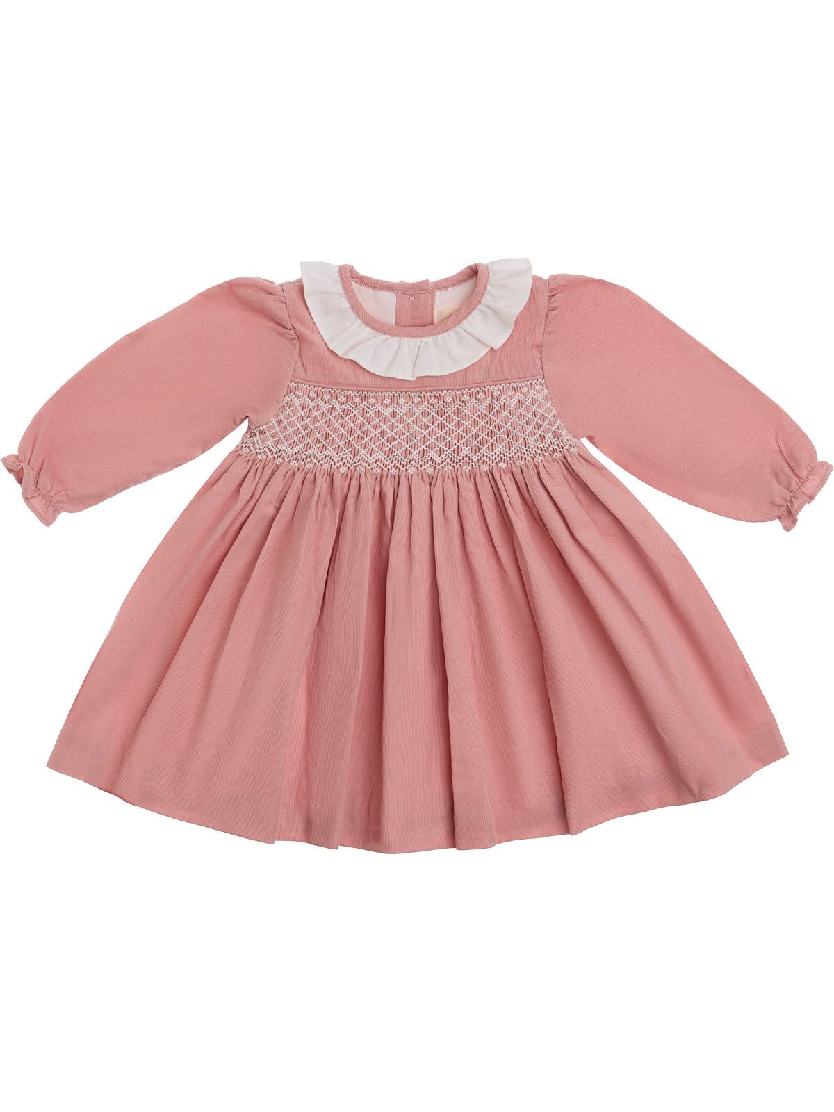 vestito in velluto 3000 righe con smock e frill su collo a MANICA LUNGA