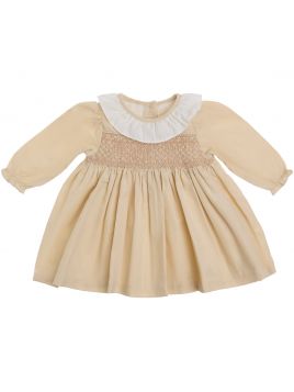 corduroy 3000 lines dress with smock and frills on collar and with LONG SLEEVES