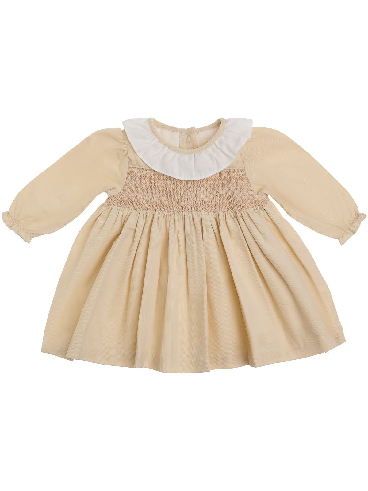 corduroy 3000 lines dress with smock and frills on collar and with LONG SLEEVES