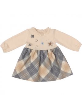 vestito in interlock e tartan moda con fiori ricamati in lana