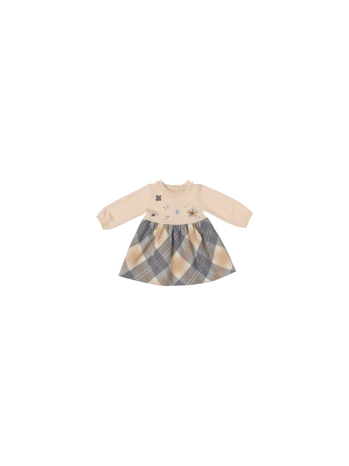 interlock and fashion tartan dress with wool embroidered flowers