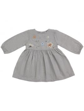 flannel dress with wool embroidered flowers