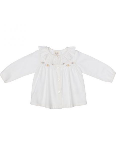 camicia in twill con smock e frill sul collo