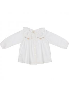 camicia in twill con smock e frill sul collo