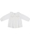 camicia in twill con smock e frill sul collo