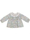 camicia in twill stampato a fiori con frill e ricamo sul collo